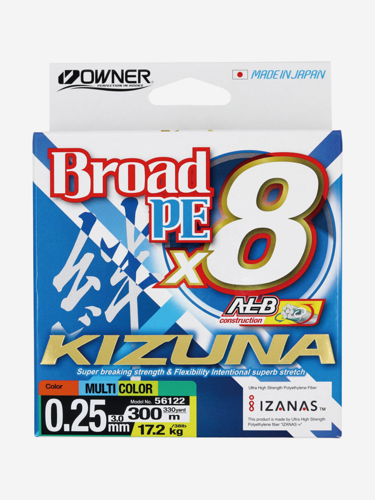 Шнур OWNER Kizuna X8 Broad PE multi color 10м 300м 0,25мм 17,2кг