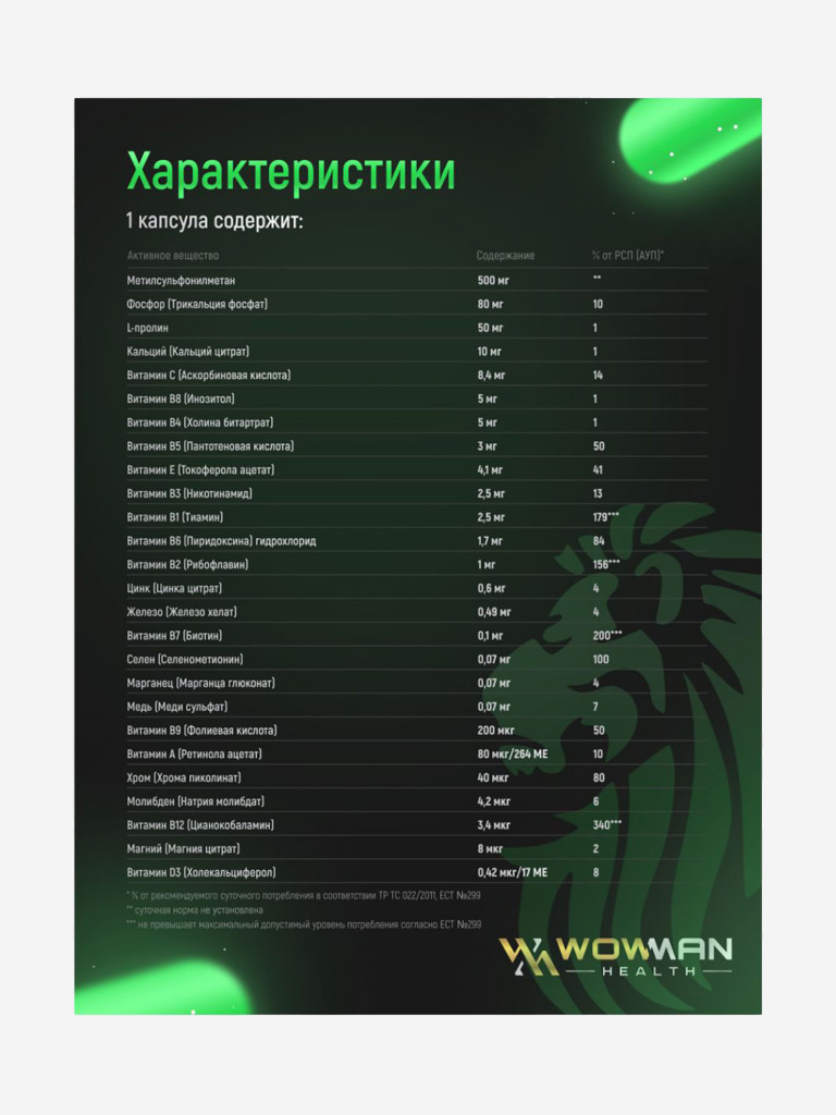 Комплекс для кожи, волос и ногтей WowMan WMSKN060, 60 капсул