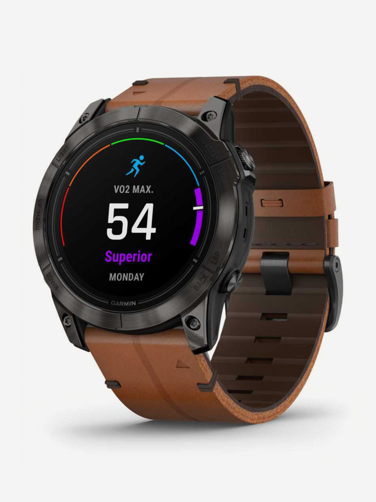 Спортивные часы Garmin EPIX PRO (Gen 2) Sapphire Edition 51 мм, титановый угольно-серый, DLC, коричневый кожаный ремешок