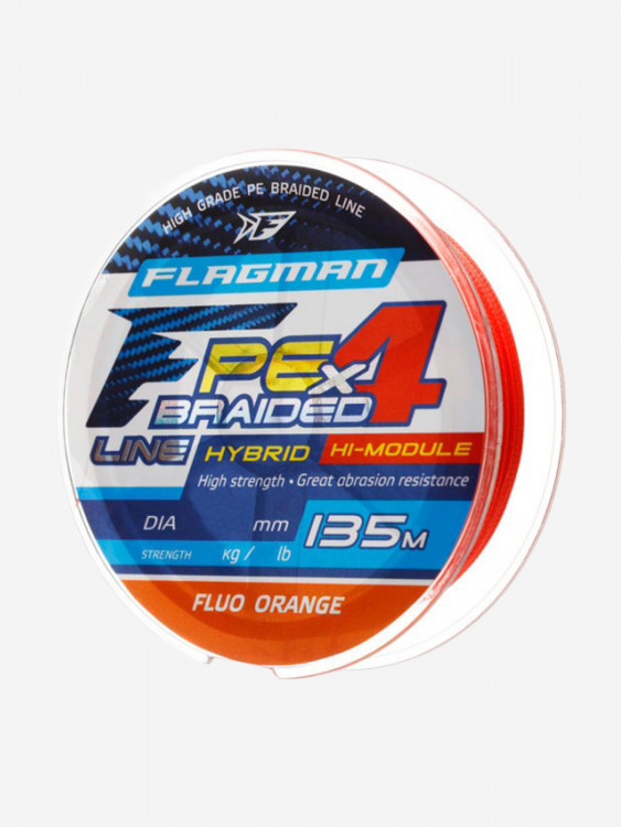 FLAGMAN Шнур PE Hybrid F4 135м Fluo Orange 0,12мм 6,4кг