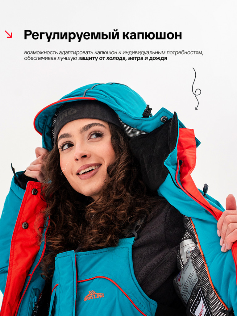 Костюм женский для рыбалки зимний -45, GRAYLING, Камчатка бирюзово-оранжевый