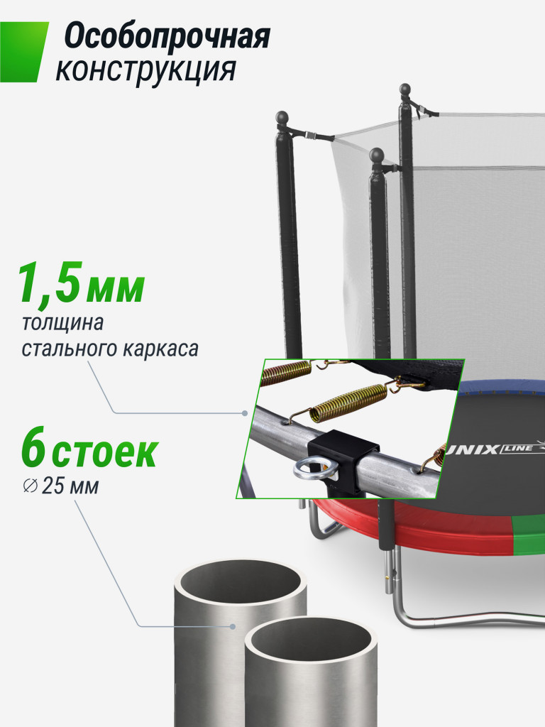 Батут каркасный UNIX Line Simple 6 ft Color с внутренней защитной сеткой, общий диаметр 183 см, до 100 кг
