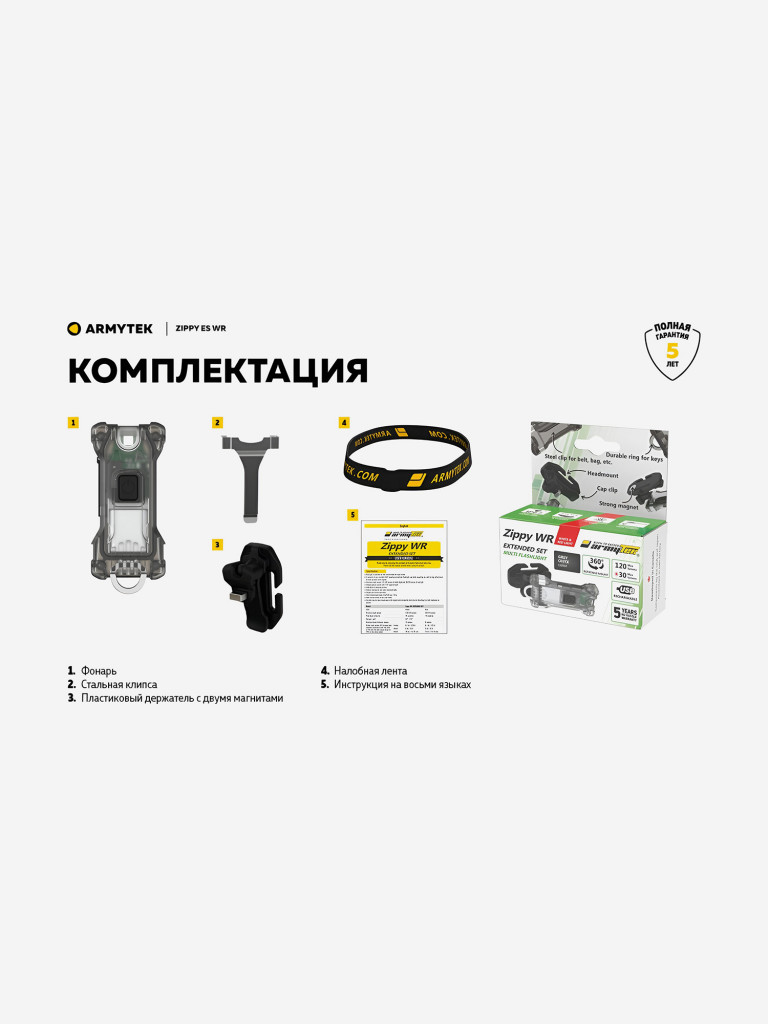 Фонарь налобный Armytek Zippy Extended Set WR Green, белый и красный свет