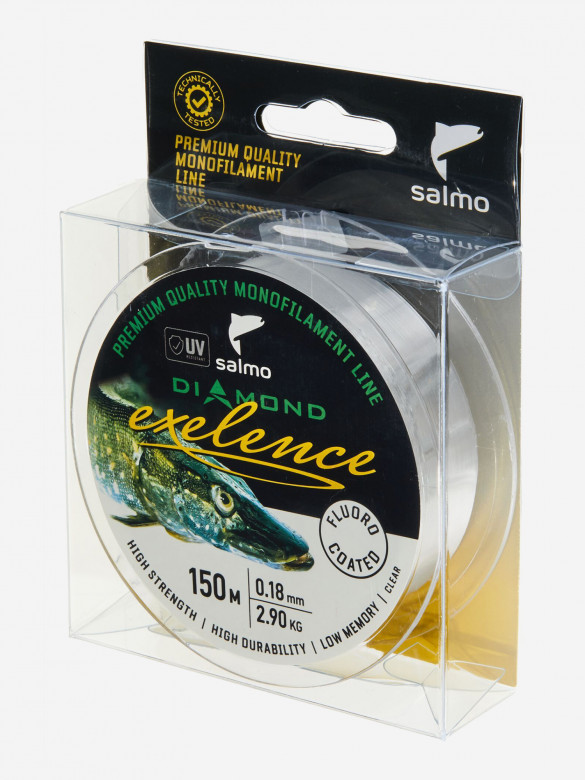 Леска флюорокарбон для летней рыбалки Salmo Diamond EXELENCE FLUORO COATED Clear монофильная, длина 150 м, диаметр 0,18 мм