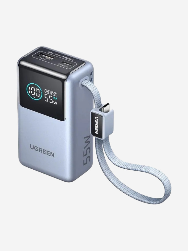 Внешний аккумулятор UGREEN PB727 (75701B) Fast Charging 10000mAh USB-C&USB-A 55W о встроенным кабелем USB-C Power Bank