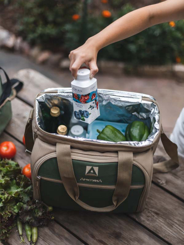 Зеленая сумка-холодильник 4100 с набором посуды на 6 чел