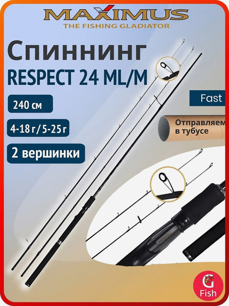 Спиннинг для рыбалки Maximus RESPECT 24 ML/M 2,4m 4-18g/5-25g (2 хлыста)