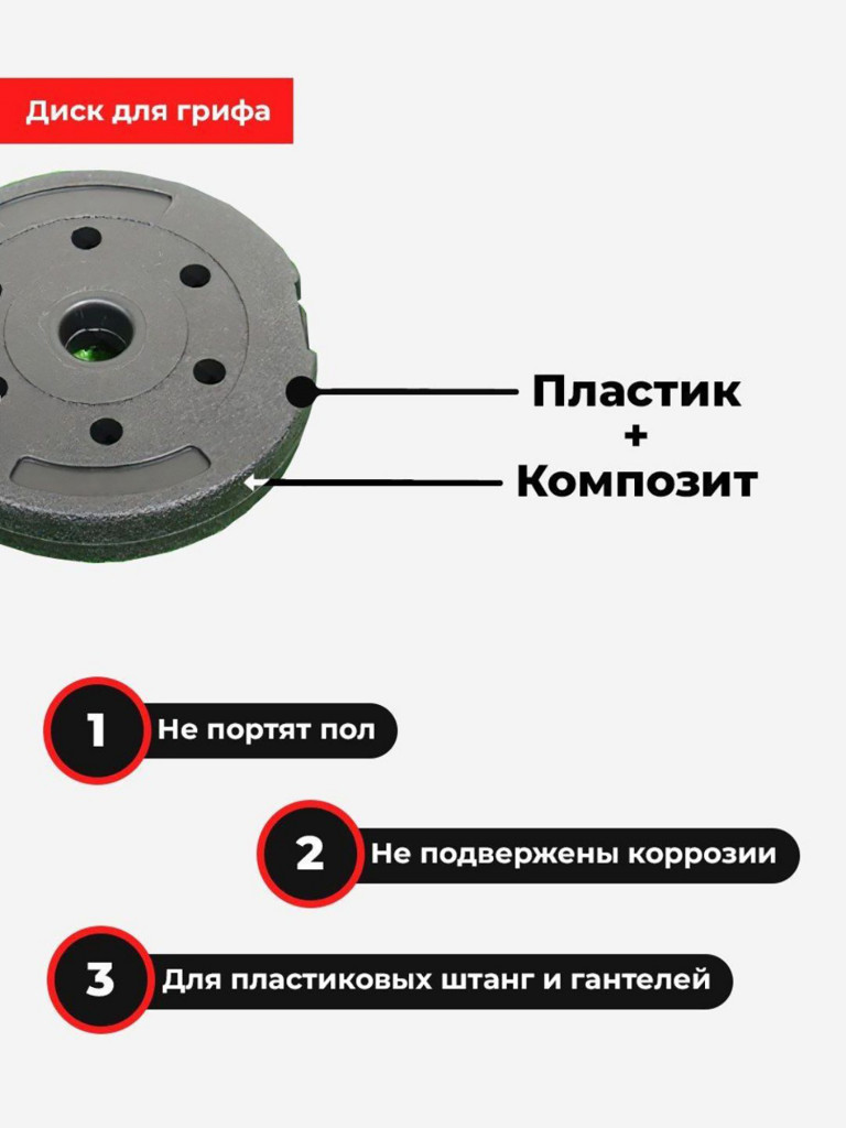 Комплект композитных дисков для гантелей и штанг 5 кг