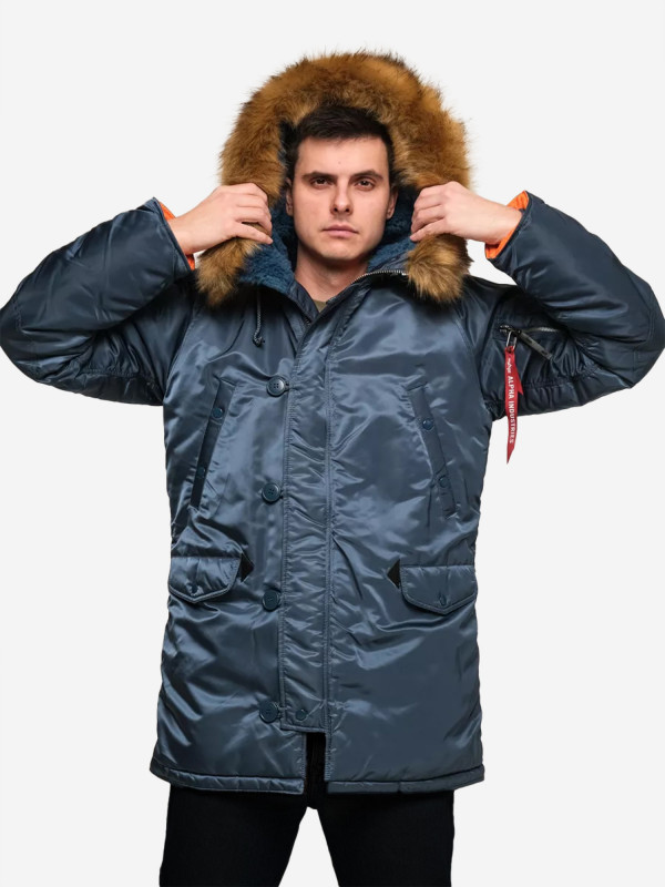 Парка зимняя мужская Slim Fit N-3B Alpha Industries стальной голубой/темно-голубой цвет — купить за 23800 руб. со скидкой 50 %, отзывы в интернет-магазине Спортмастер