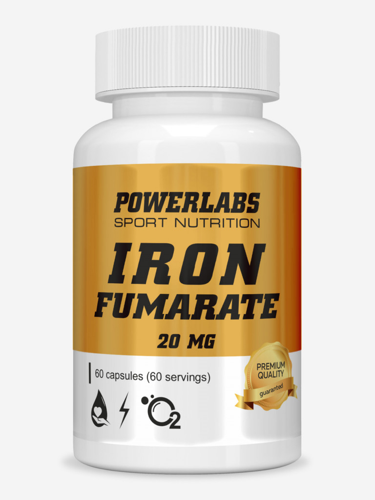 Powerlabs, Железа Фумарат, Железо, 20 мг, 60 капсул