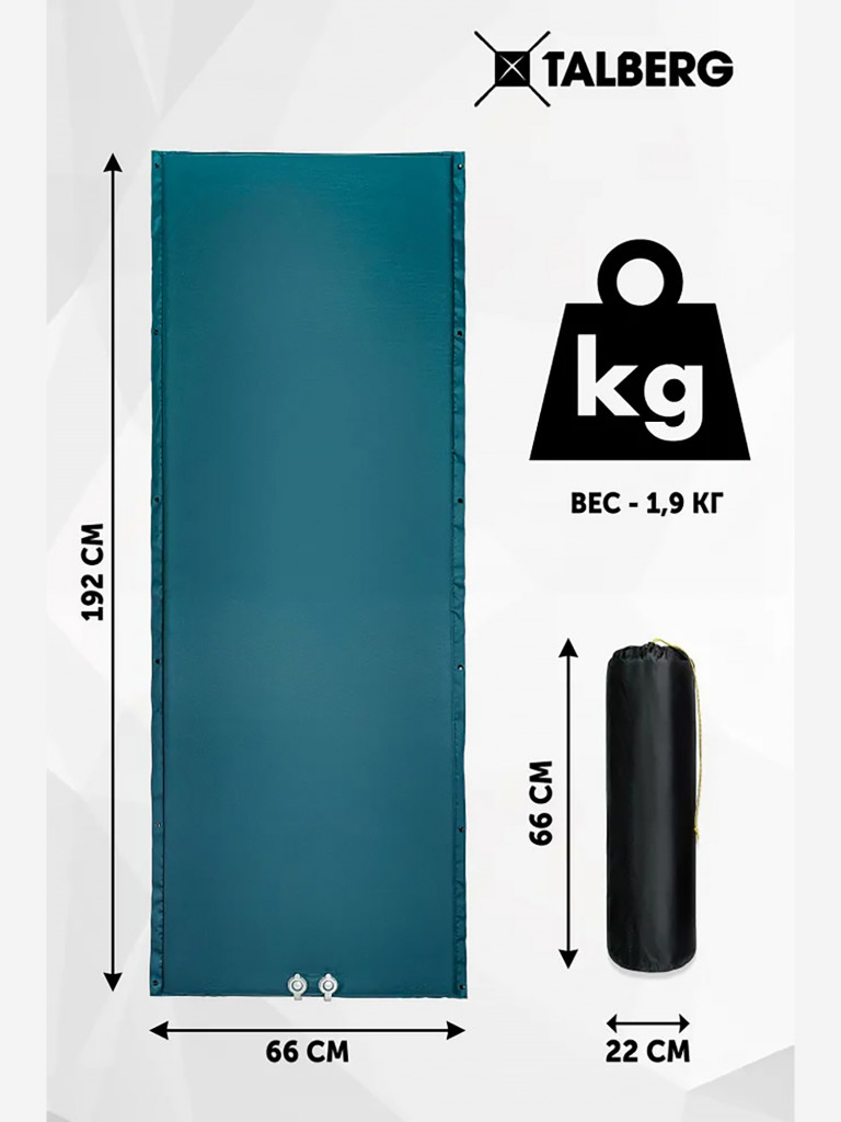 Коврик TALBERG QUICK COMFORT MAT, серо-синий, 192х66х5 см, самонадувающиеся