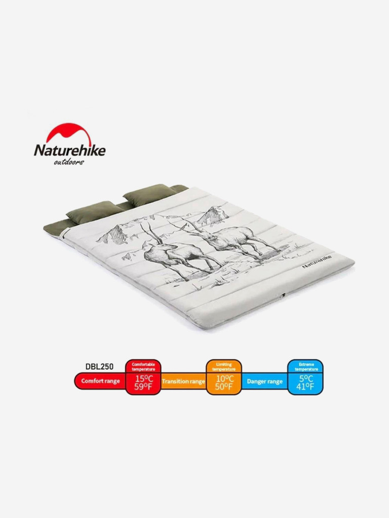 Спальный мешок Naturehike двухместный с подушкой NH21MSD06 Антилопа