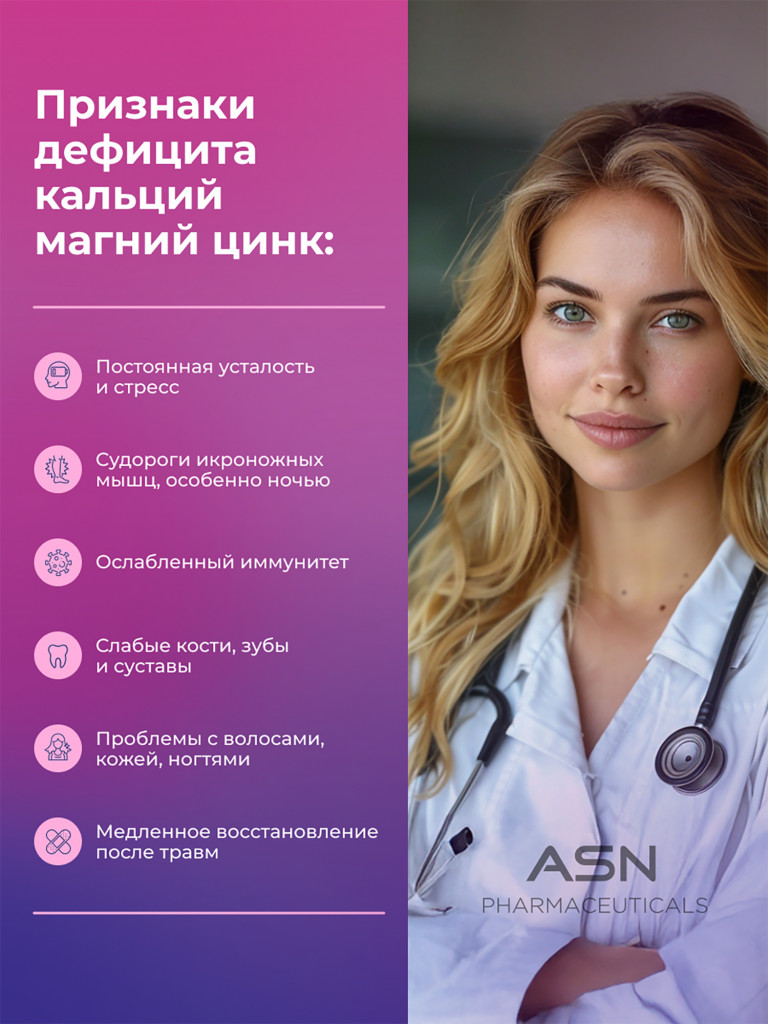 Кальций, Магний, Цинк ASN PHARMACEUTICALS, 90 капсул