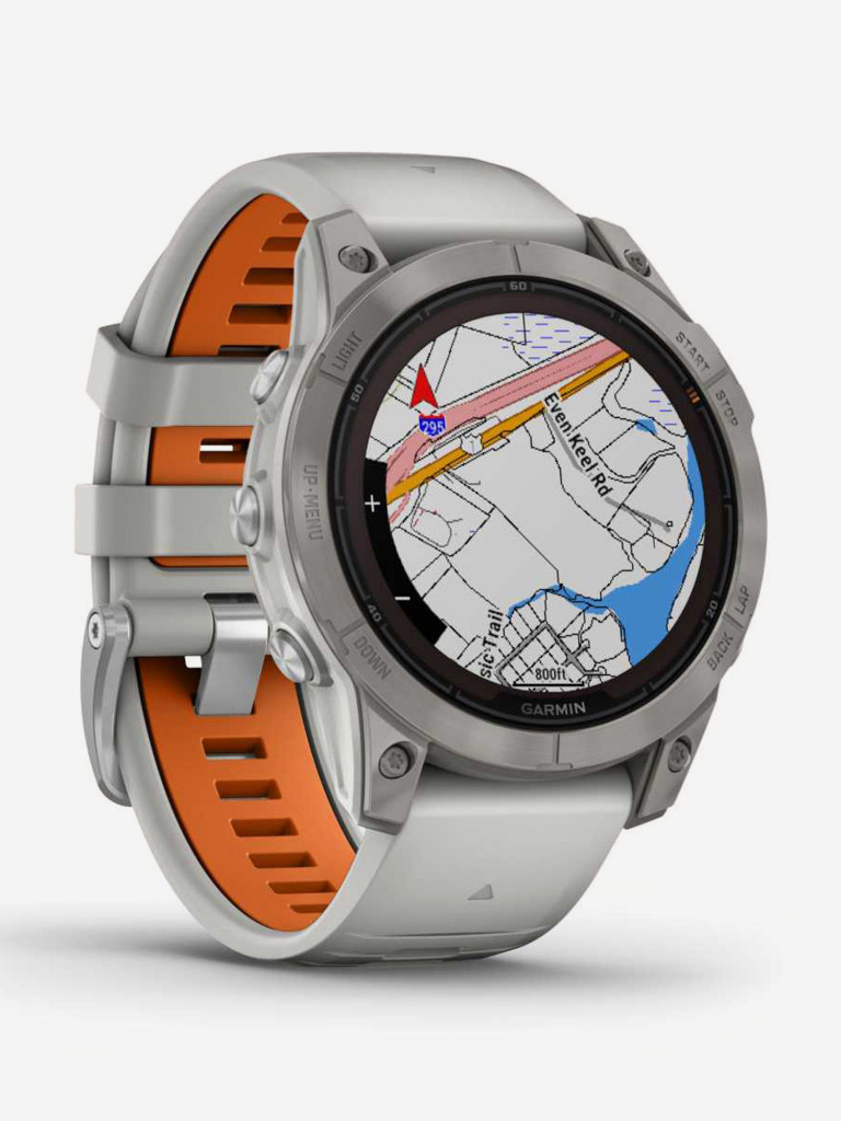 Спортивные часы GARMIN FENIX 7 PRO Sapphire Solar титановый серый с серо-оранжевым ремешком