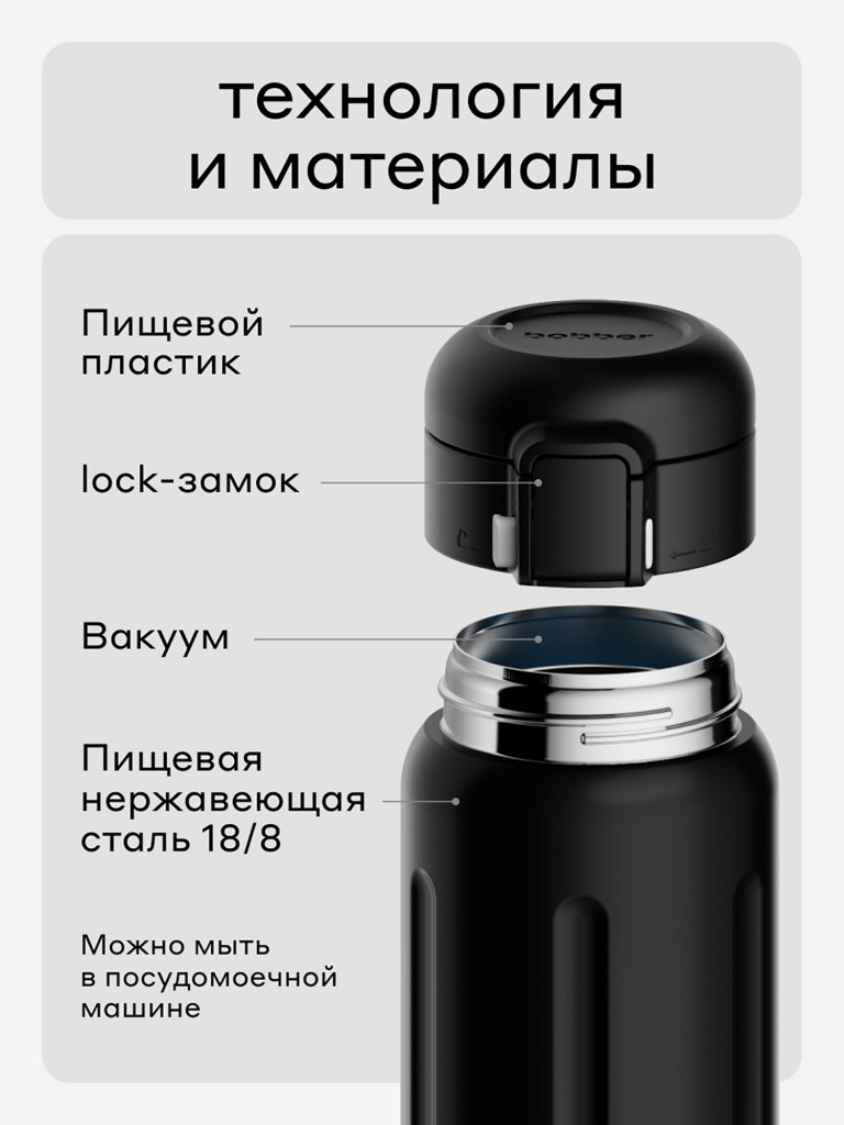Термокружка ваккумная BOBBER Capsule 500 мл с закрытой питьевой системой черный