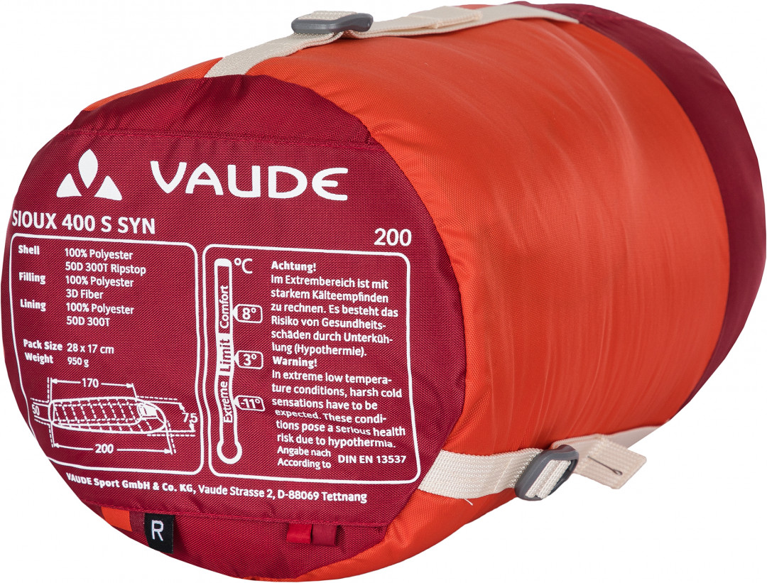 Спальный мешок VauDe Sioux 400 S SYN +3 правосторонний, Красный