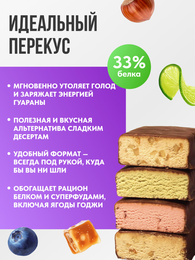 Протеиновые батончики с экстрактами без сахара 16шт 4 вкуса
