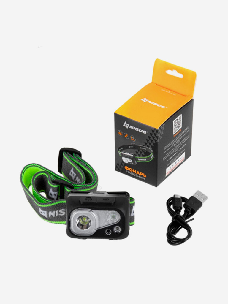 Фонарь налобный Nisus водонепроницаемый 300 LM, IPX7, USB (N-FN-3087)
