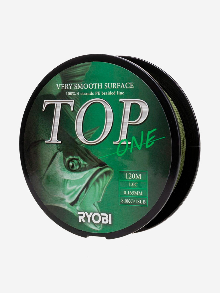Шнур плетеный для рыбалки Ryobi TOP PE4X, 120м, 0,165мм, 8кг, темно-зеленый