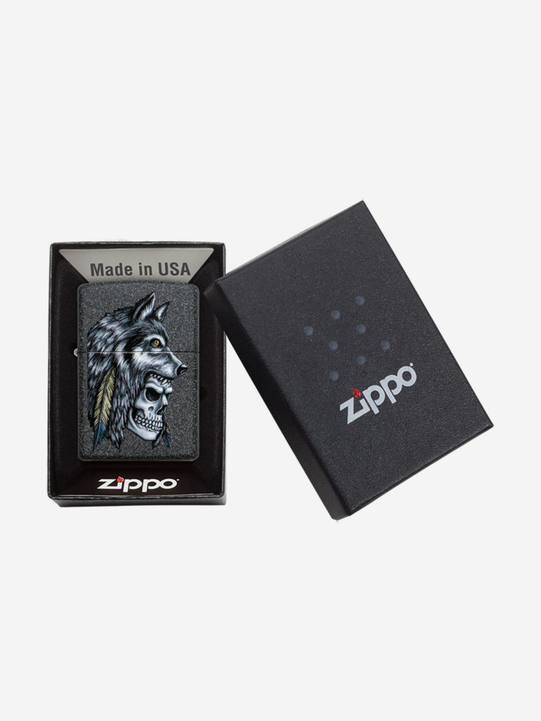 Зажигалка бензиновая ZIPPO 29863 Wolf Skull Feather