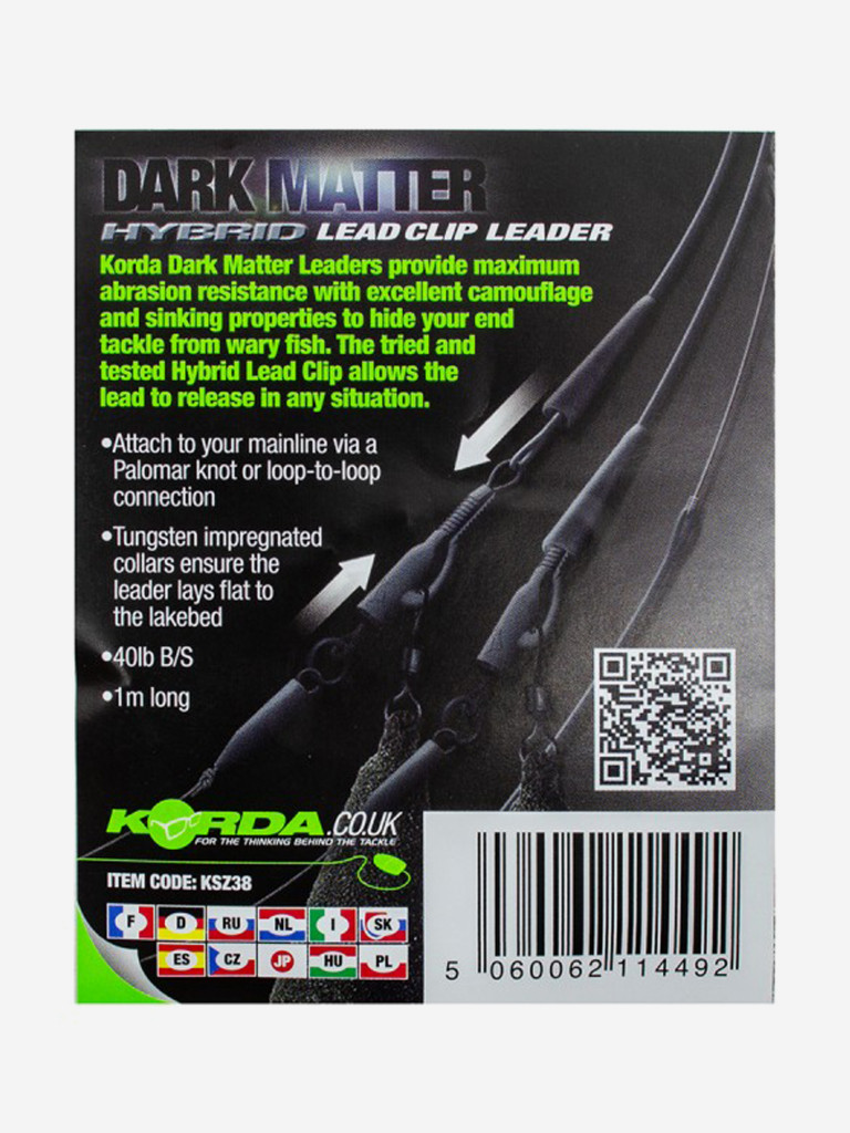 Монтаж готовый KORDA Dark Matter Leader Hybrid Lead Clip Silt Brown 40lb 1м