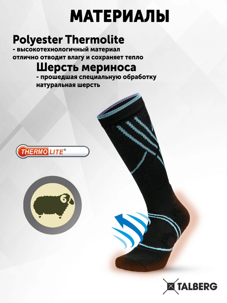 Горнолыжные термоноски Talberg Manzherok Thermolite до -25 C, 36-38, черный/бирюза