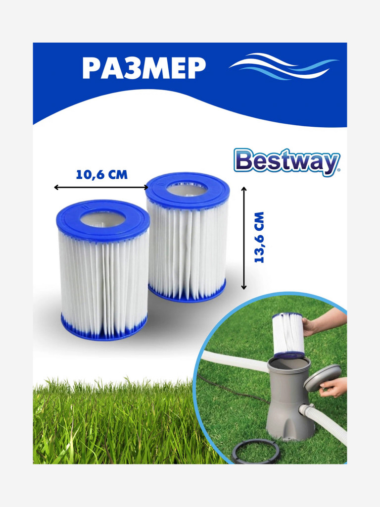 Картридж Bestway 58094 сменный тип II для фильтр-насоса 58117, 58148, 58383, 58386, упаковка 2 шт