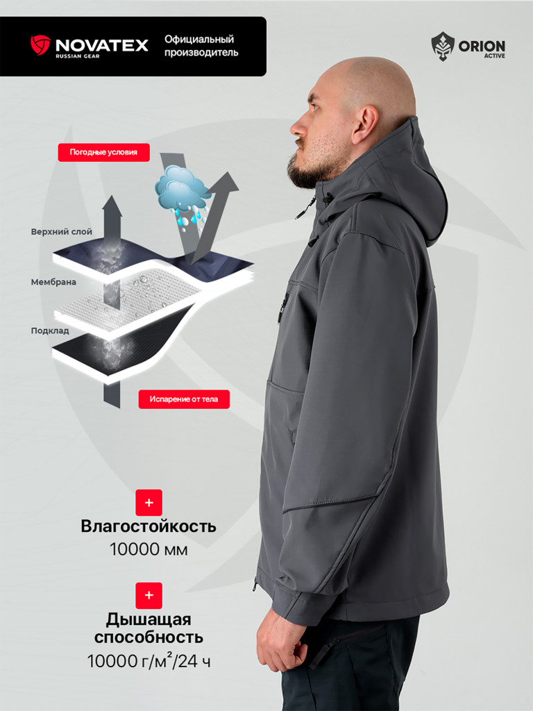 Куртка Вереск для охоты Orion Active, софт-шелл, серый