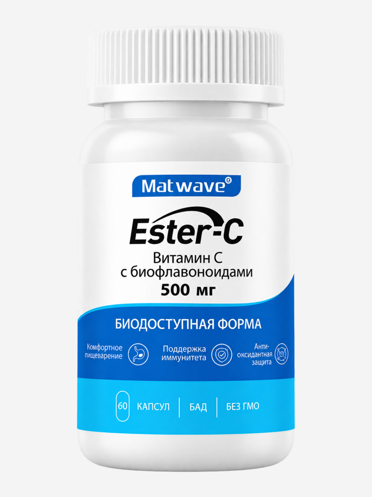 Витамин C Эстер Ester C (аскорбат кальция) Matwave, 500 мг, 60 капсул