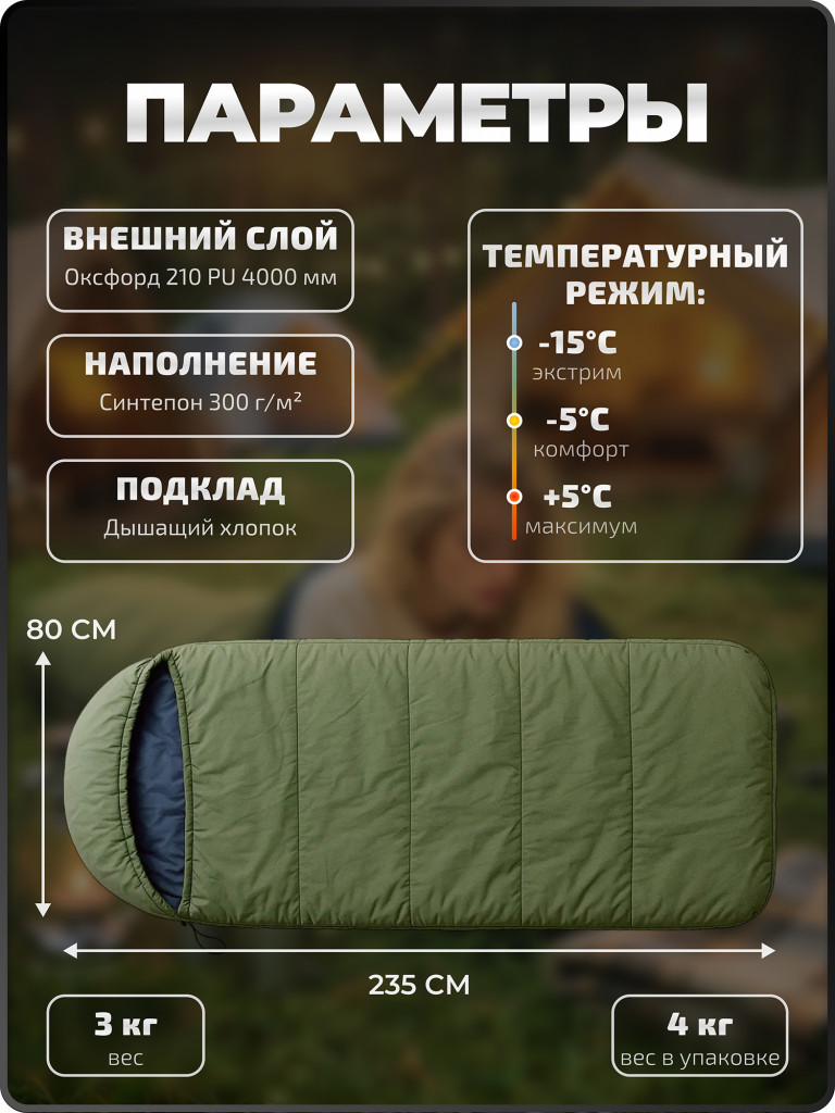 Спальный мешок туристический Хаки Берег