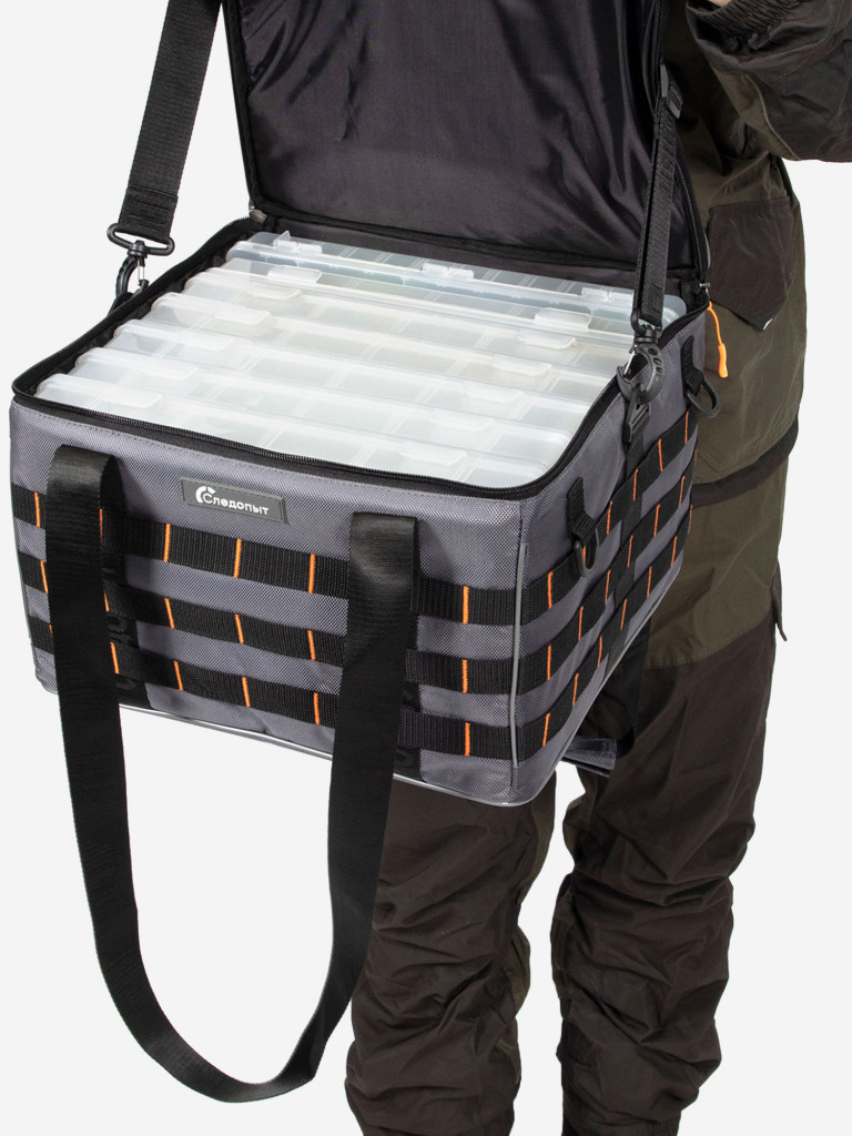 Сумка рыболовная Следопыт Base Lure Bag XXL, 38х38х25 см, цвет серый + 7 коробок Luno.