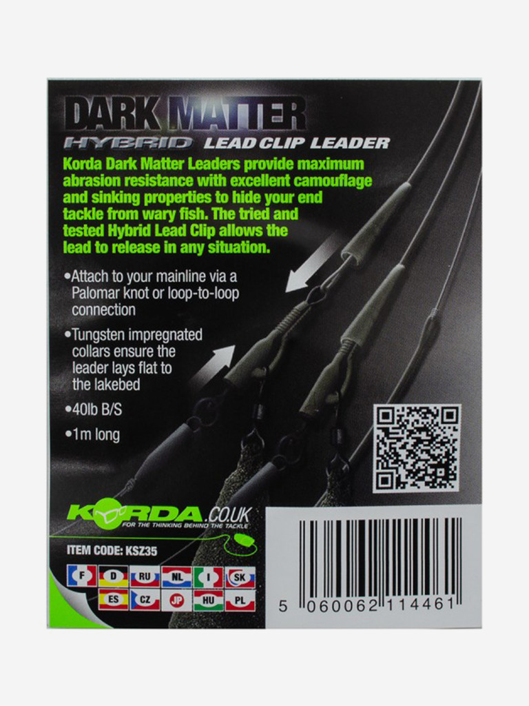 Монтаж готовый KORDA Dark Matter Leader Hybrid Lead Clip Weedy Green 40lb 1м