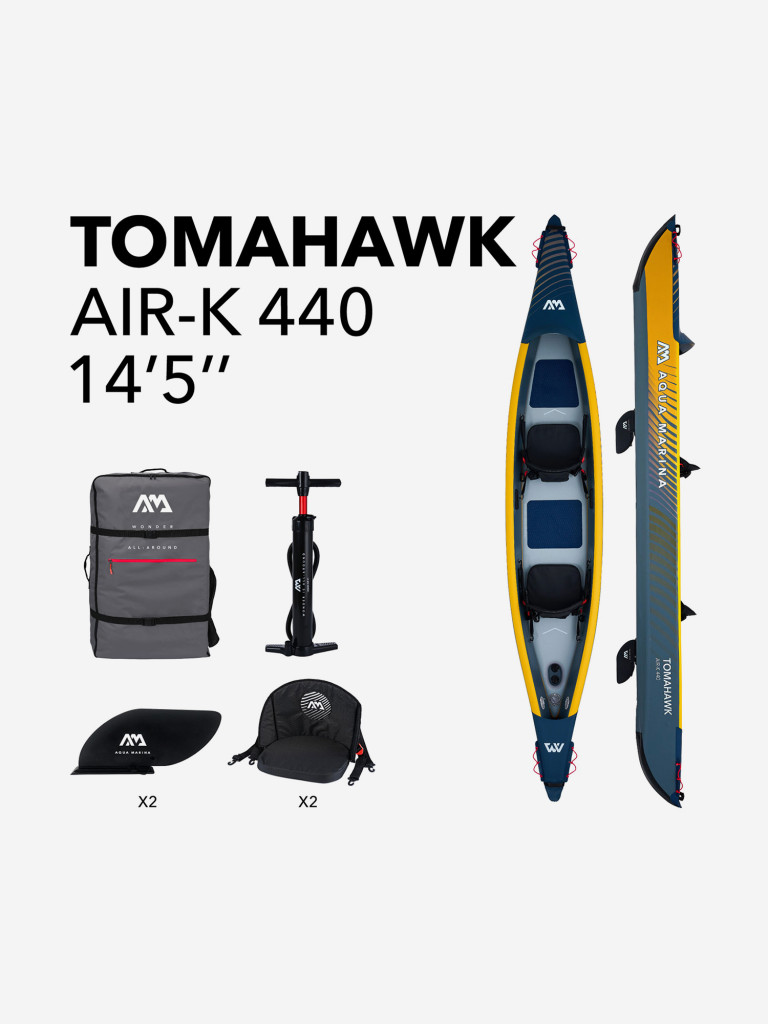 Надувной каяк Aqua Marina TOMAHAWK AIR-K, 440 см, Двухместный каяк