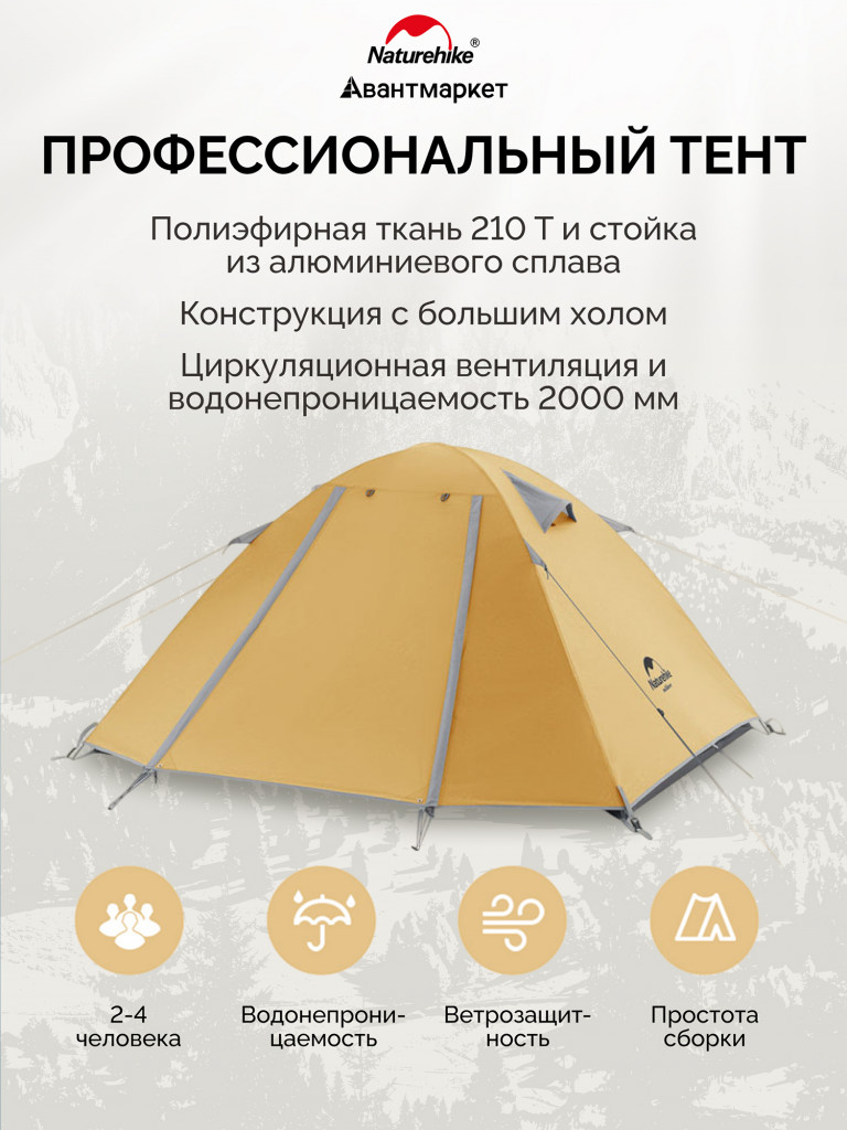 Палатка Naturehike P-Series NH18Z022-P 210T/65D, двухместная
