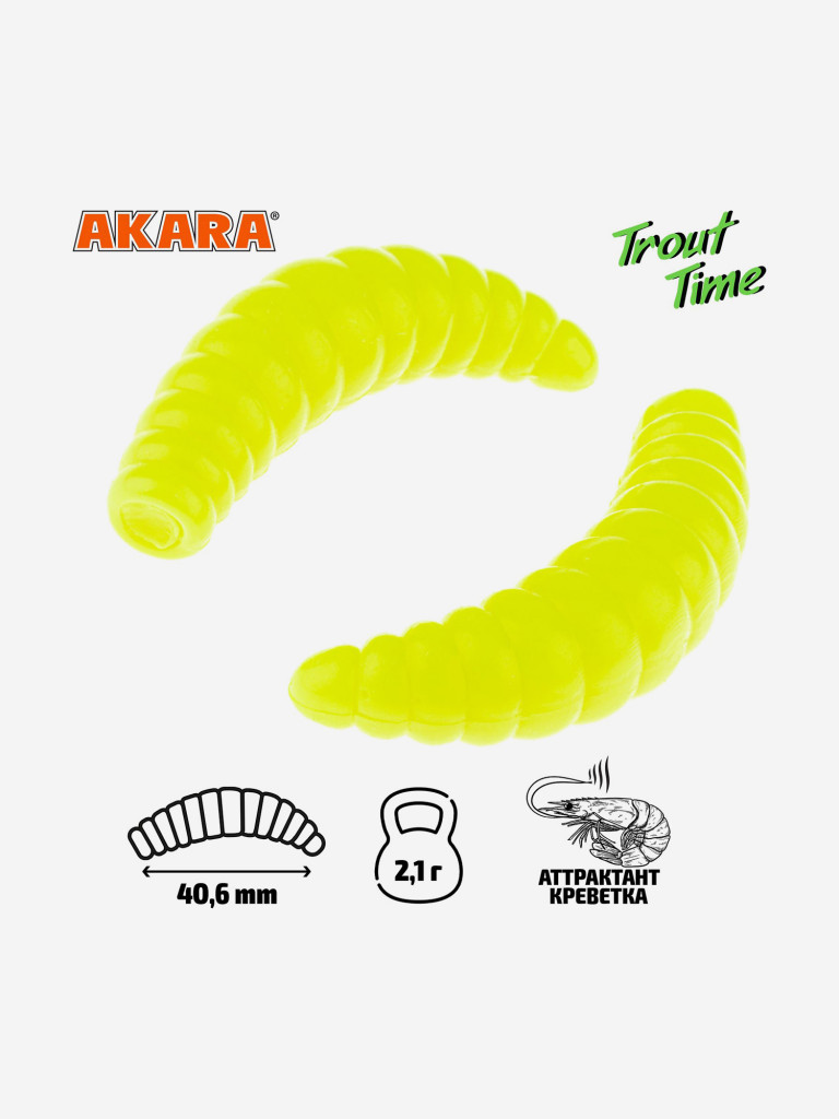 Силиконовая приманка Akara Trout Time MAGGOT 1,6 04Y, Shrimp (20 шт.)
