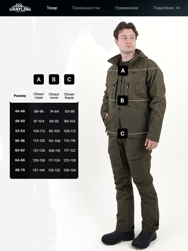 Костюм летний мембранный Тугур для рыбалки GRAYLING, хаки