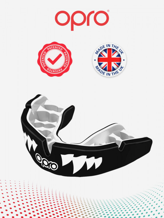 Боксерская капа взрослая, спортивная, защитная для зубов OPRO Instant Custom-Fit Jaws - Black/White/White