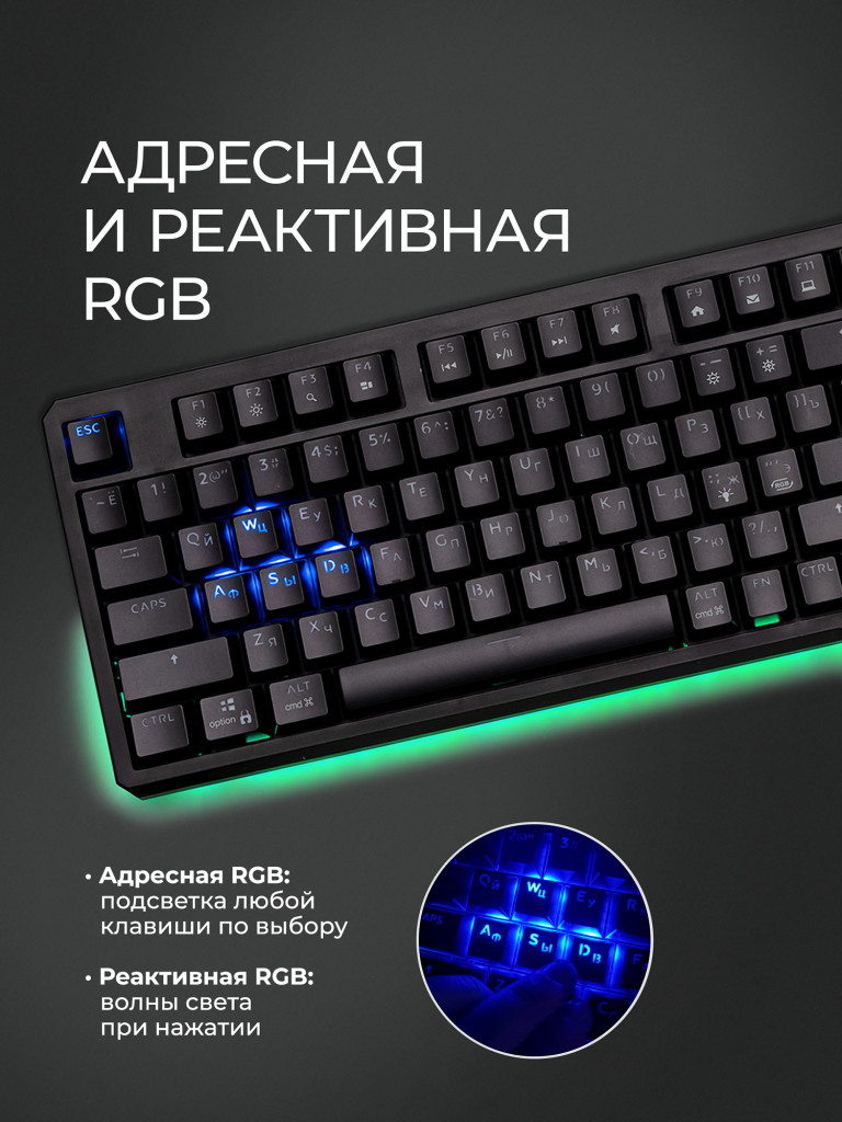 Клавиатура игровая механическая Deppa Silencer проводная / 2.4G / Bluetooth, Red switch, 8000 Mah, LED, LCD