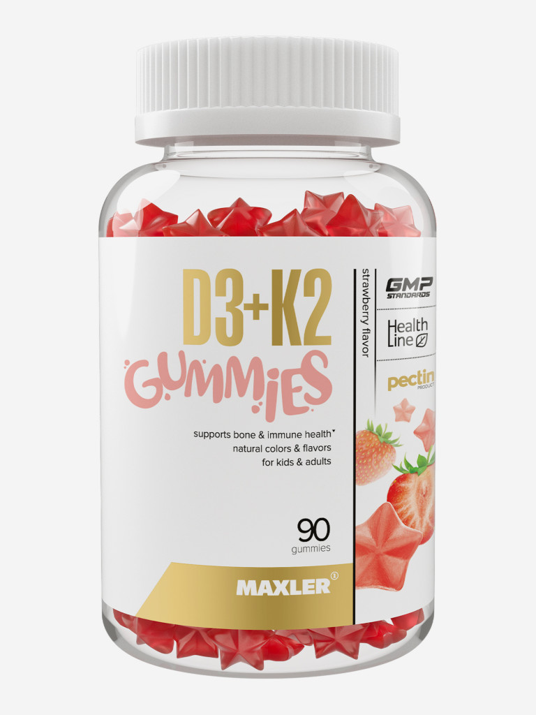 Витамины для детей с 4-х лет Maxler Vitamin D3+K2 Gummies (Витамин Д3 + К2), 90 жевательных пастилок - Клубника