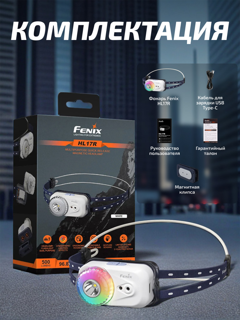 Фонарь Fenix налобный HL17R белый RGB