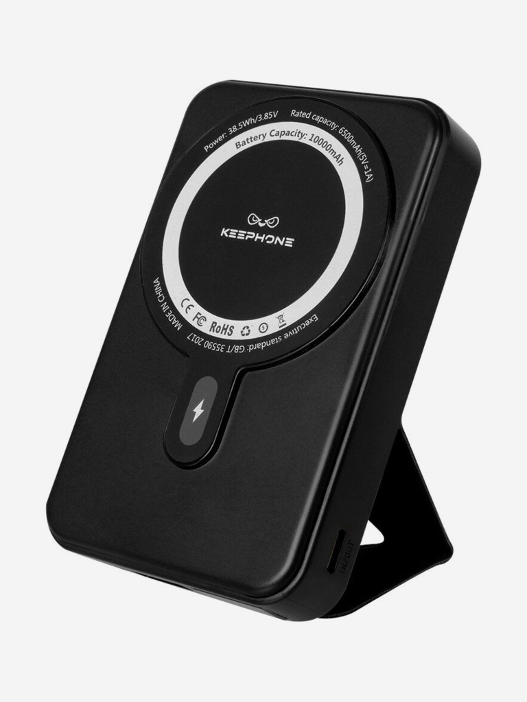Повербанк с беспроводной зарядкой для телефона KEEPHONE Snap Stand / Быстрая зарядка аккумулятора: 10000 мАч, подставка — Чёрный