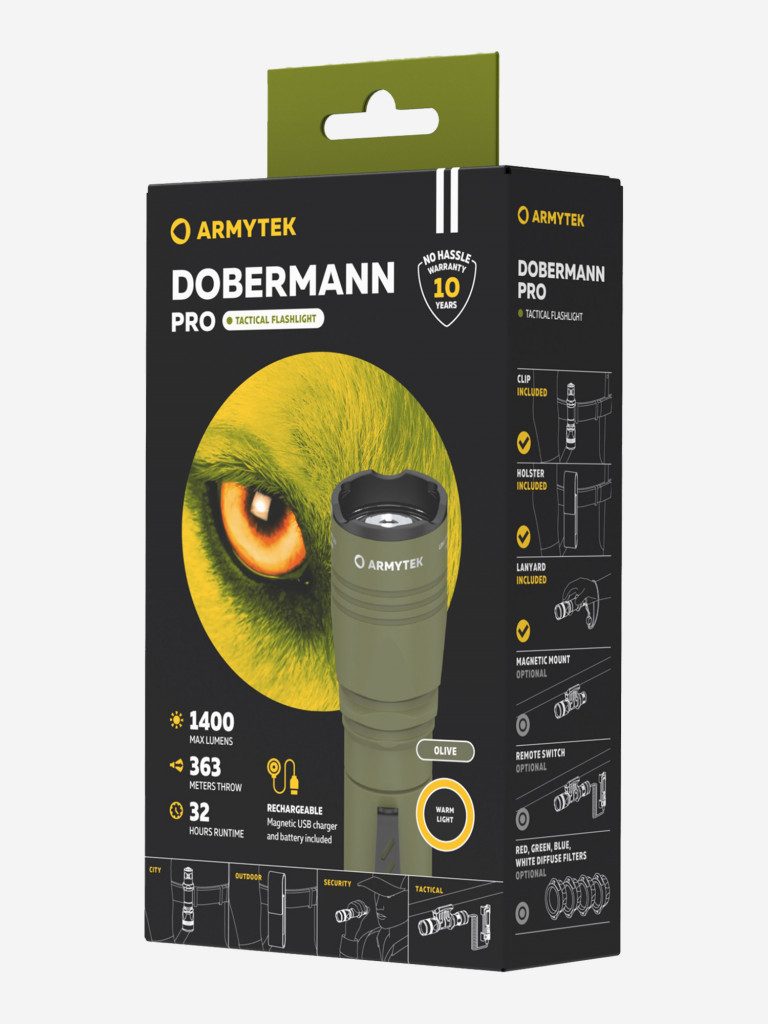Фонарь ручной Armytek Dobermann Pro Magnet USB Olive, теплый свет