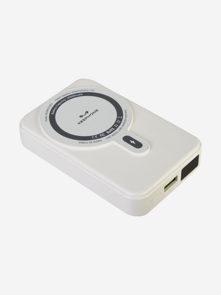 Повербанк с беспроводной зарядкой для телефона KEEPHONE Snap Stand / Быстрая зарядка аккумулятора: 10000 мАч, подставка — Белый