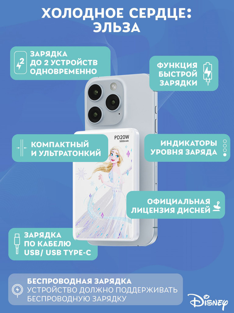 Внешний магнитный аккумулятор Disney Эльза