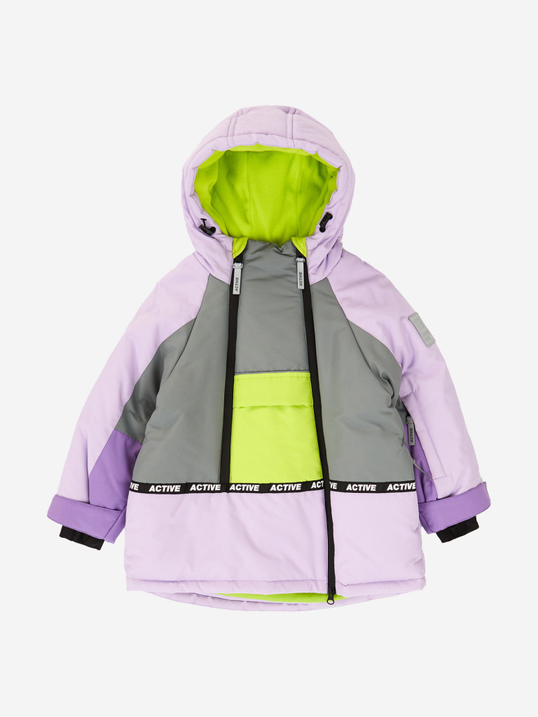 Пальто зимнее непромокаемое с капюшоном и манжетами-митенками мультицвет для девочки Button Blue