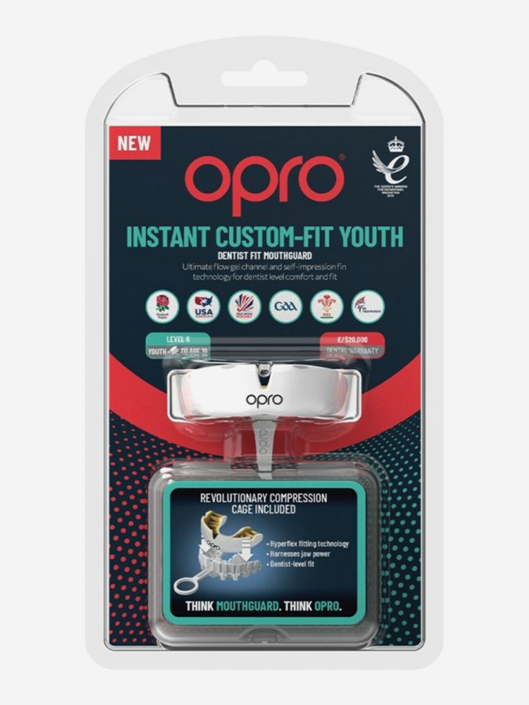 Детская боксерская капа, спортивная, защитная для зубов OPRO Instant Custom-Fit - White/Gold