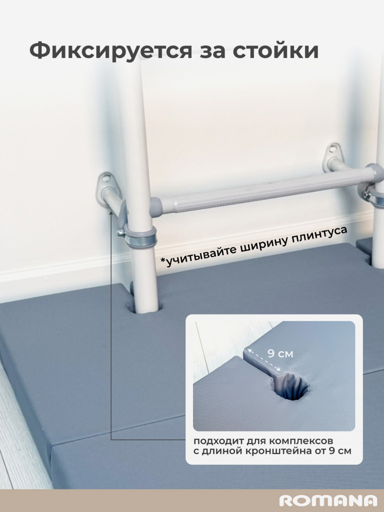 Мат с выемками для шведской стенки 100х100х8 см складной детский ROMANA