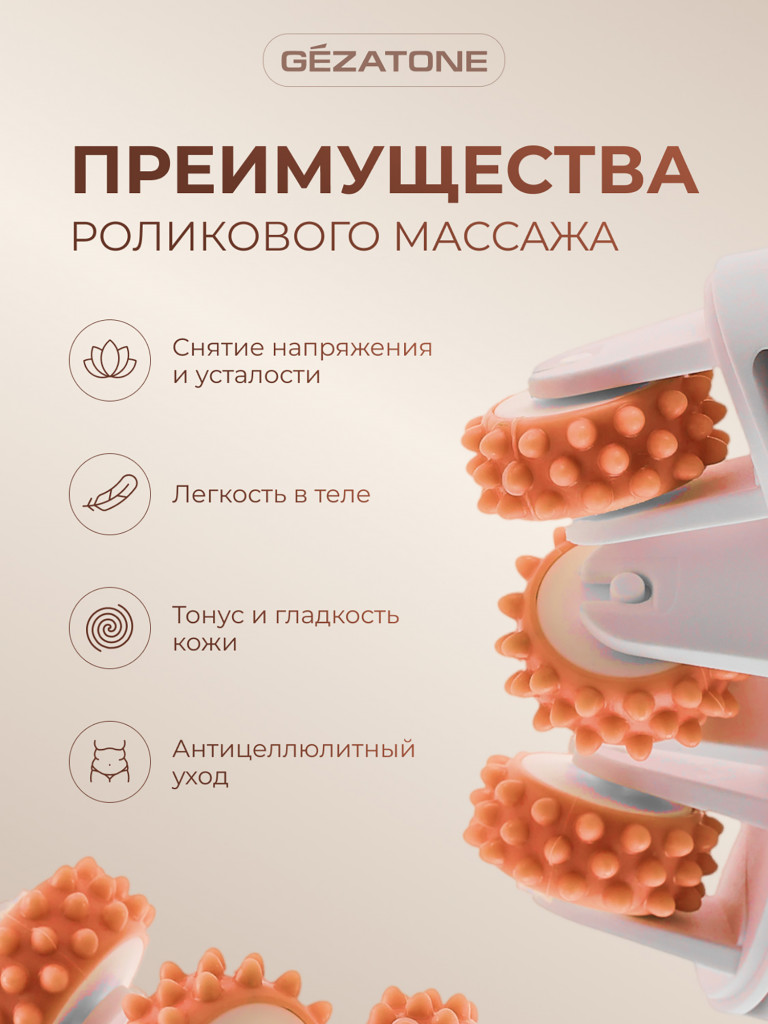 Массажер для тела антицеллюлитный роликовый ручной для похудения Gezatone AMG618