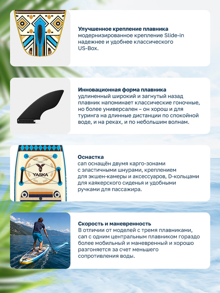 Сапборд надувной YASKA TOTEM 335x88x15 см (этнический голубой)