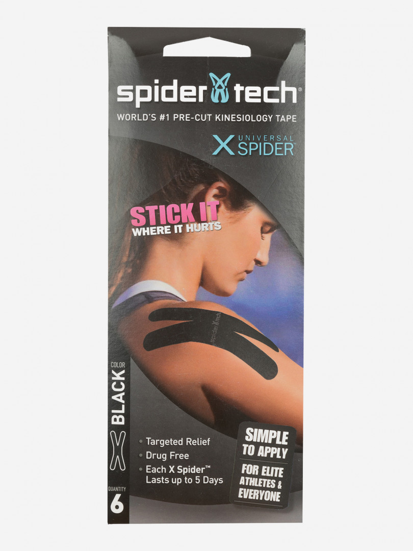 фото Тейп преднарезанный spidertech, 6 шт., черный